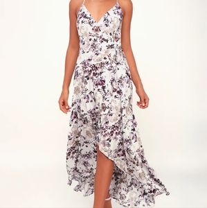 White and floral print midi wrap dress